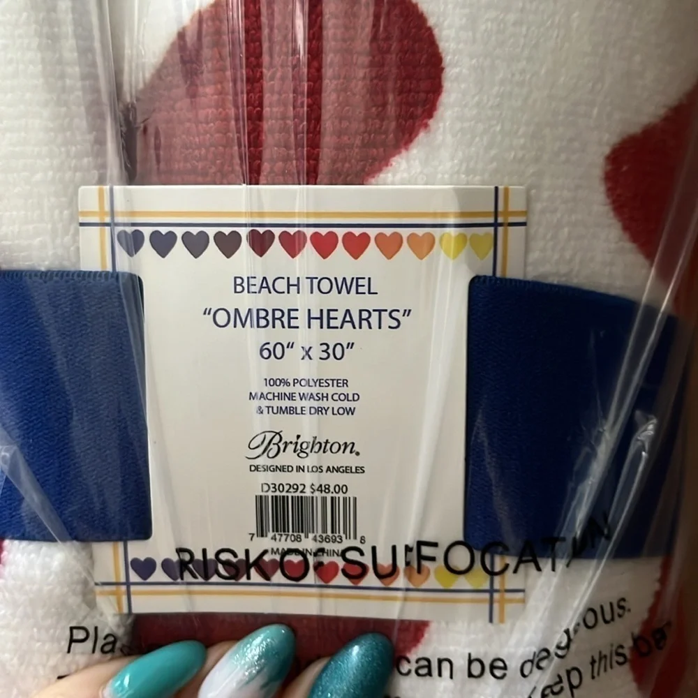 Brighton Fun in the Sun Beach Pool Towel NWT Ombre Hearts 60” x 40”